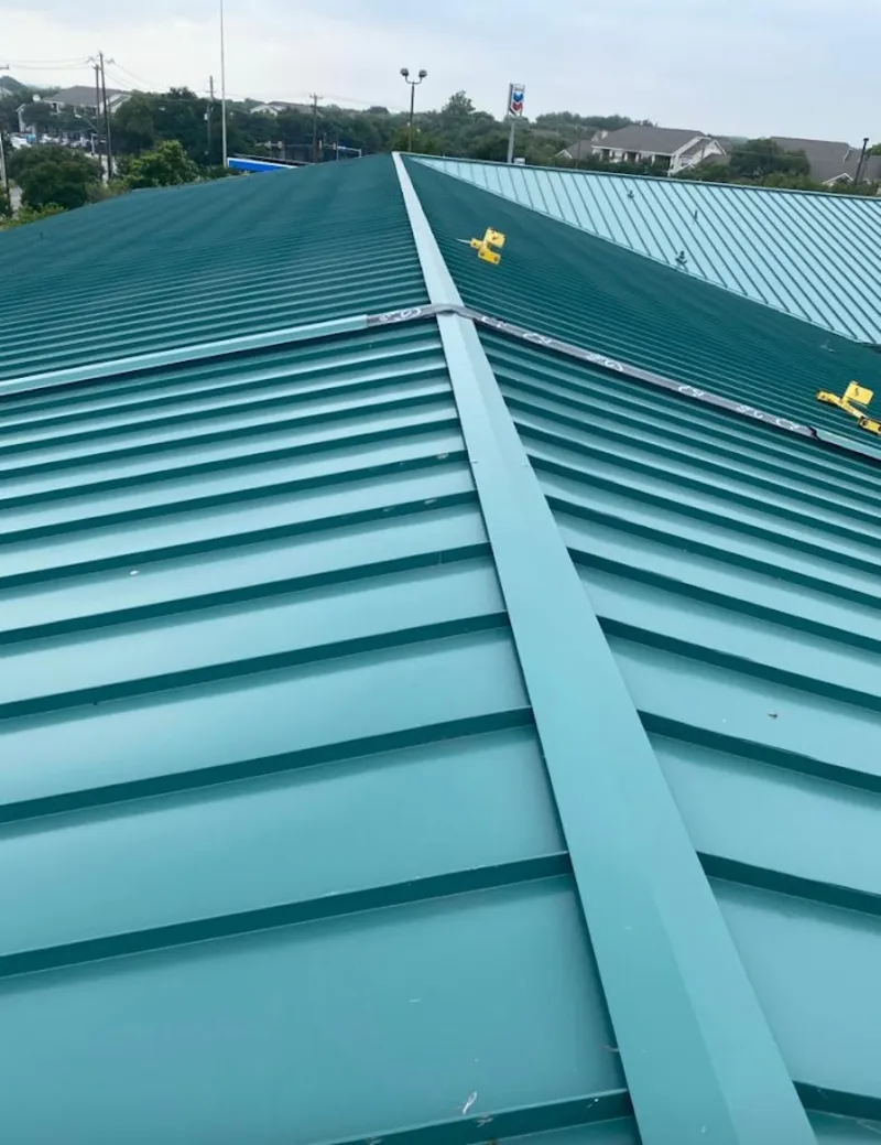 Green commercial metal roof ridge and valley for Metal Roof Repair in Hybla Valley